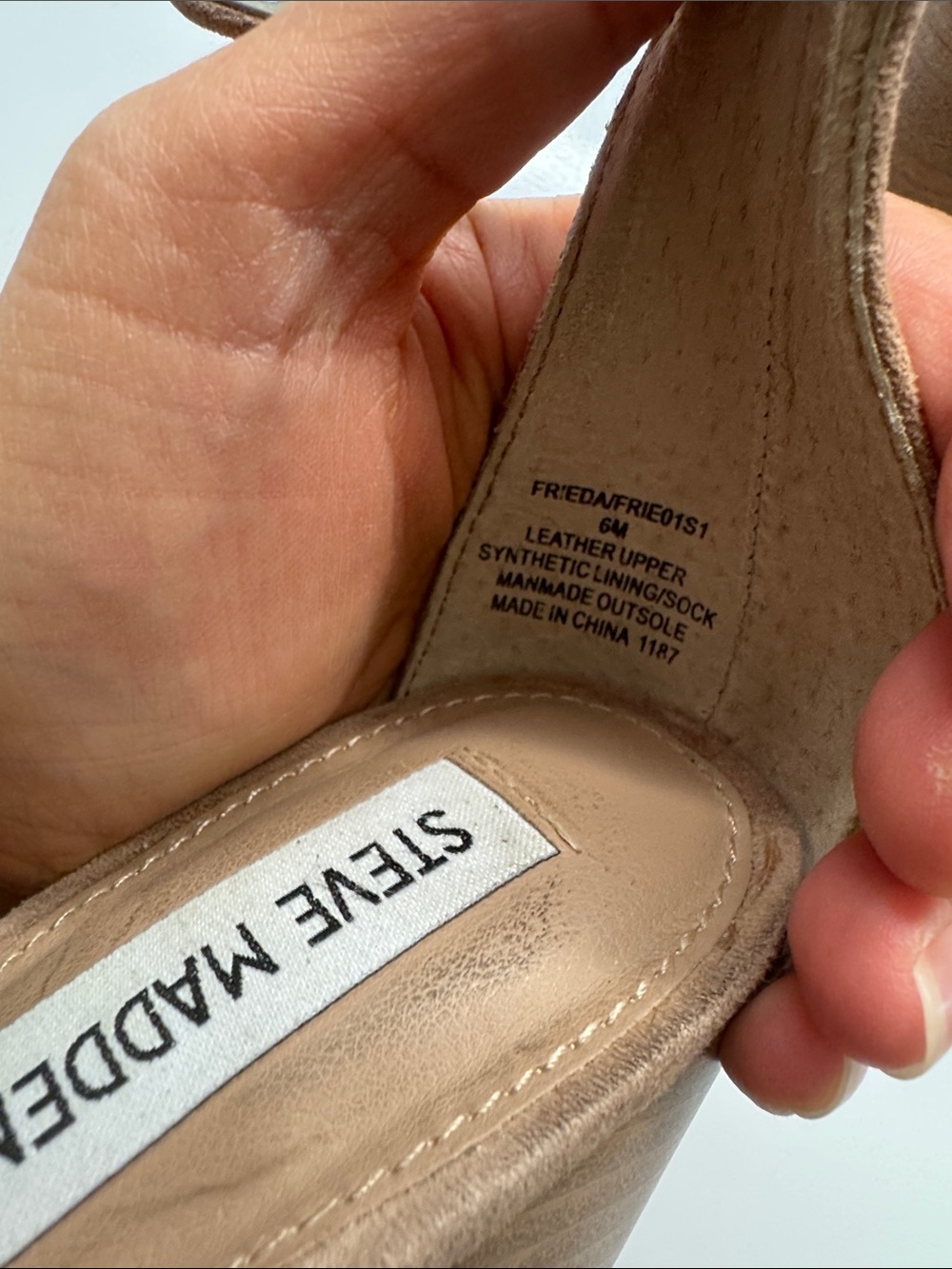 Steve Madden Beige Suede Block Heel Sandals - Picture 6 of 7